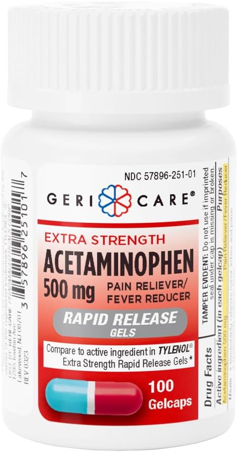 Gericare Extra Strength Acetaminophen 500mg Rapid Release Gelcaps, Schmerzrelief 100 Count (Pack von 1)