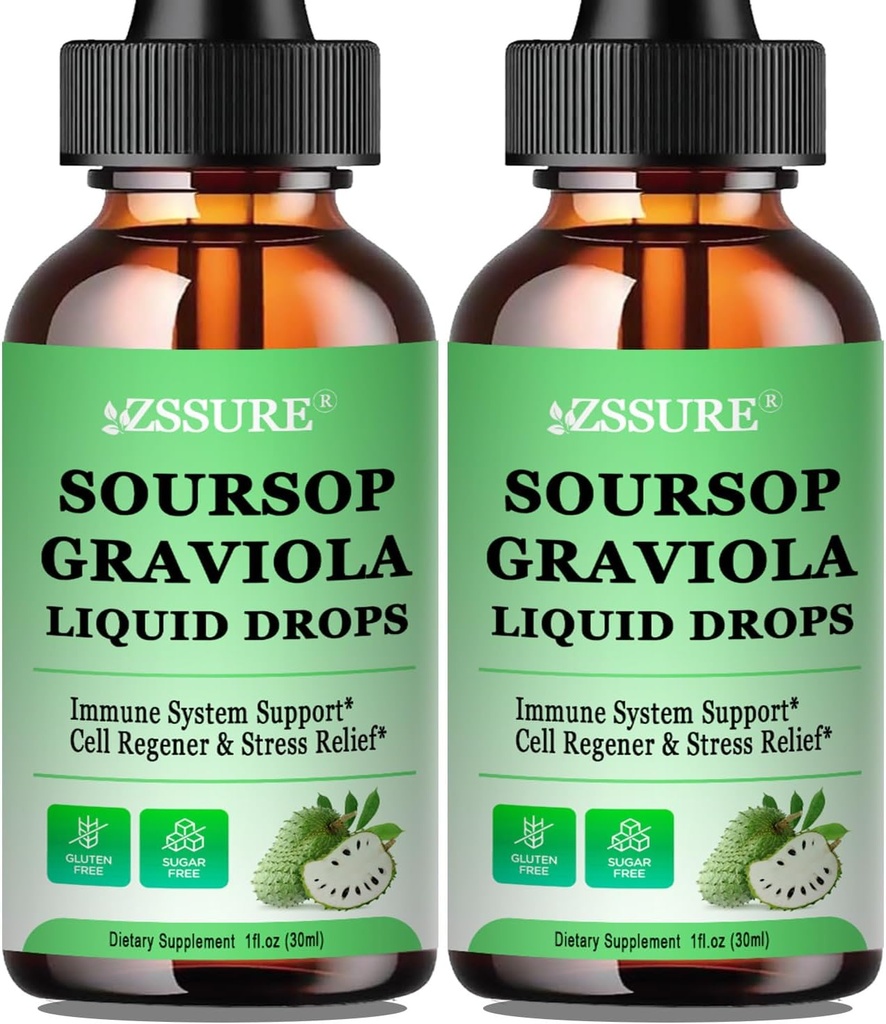 (2 Pack) Soursop Graviola Blatt Flüssigkeitstropfen | Soursop Bitters Flüssigkeit w/Sea Moss, Vitamin C & Cinnamon für Zellunterstützung & Regeneration, Immunität, Leber, Zzz & Antioxidant | Hohe Absorption Vegan