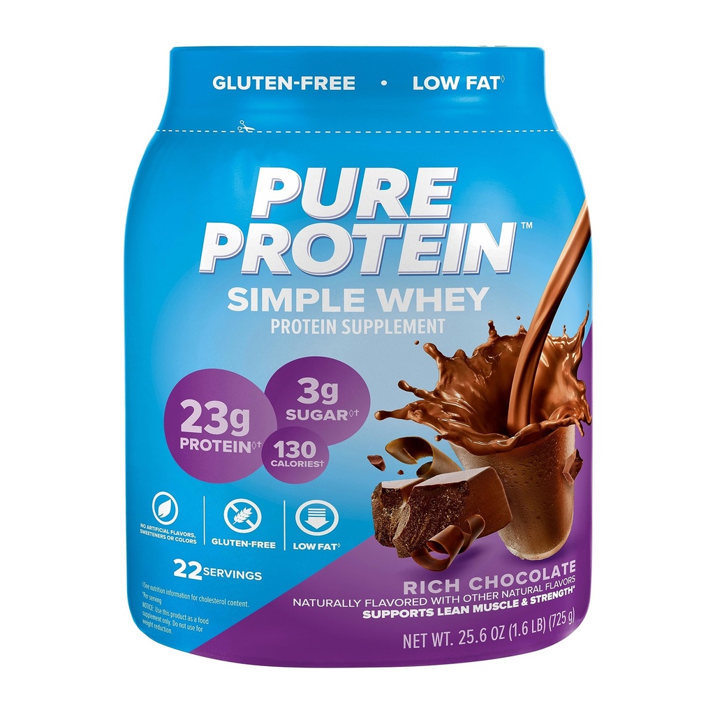 Pure Protein Simple Whey Protein Powder, Glutenfrei, 23G Protein, Rich Chocolate, 1.6lbs