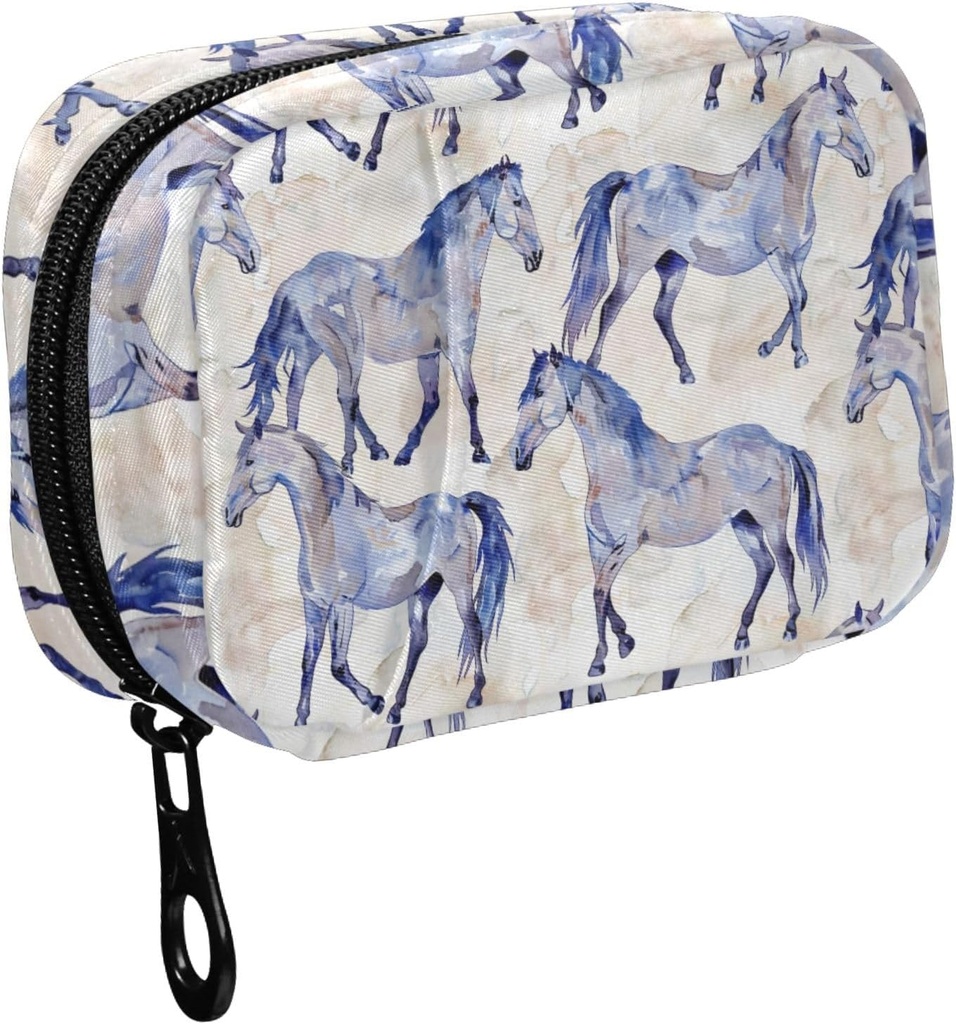 Fustylead Aquarell Hand Zeichnen schöne Pferde Pille Organizer für Geldbeutel, Wöchentliche tragbare Pille Box mit Reißverschluss zu Lagerung Vitamine Fischöle Medikamente Ergänzungen