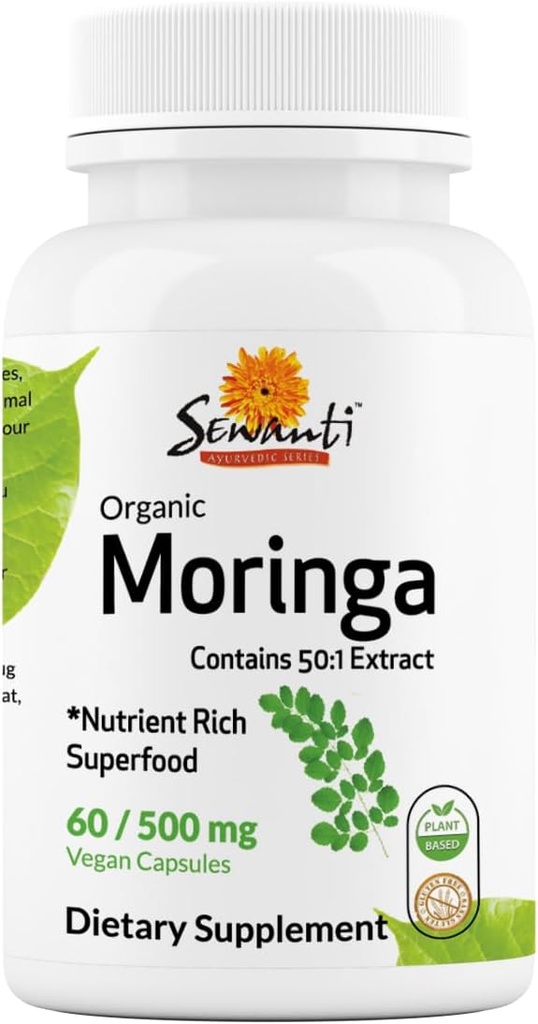 Sewanti Organic Moringa Kapseln Hohe Potenz - Immunsystem und Energie Booster - Natürliche Superfood für Vitalität und Entgiftung Unterstützung 60 Kapseln 500mg