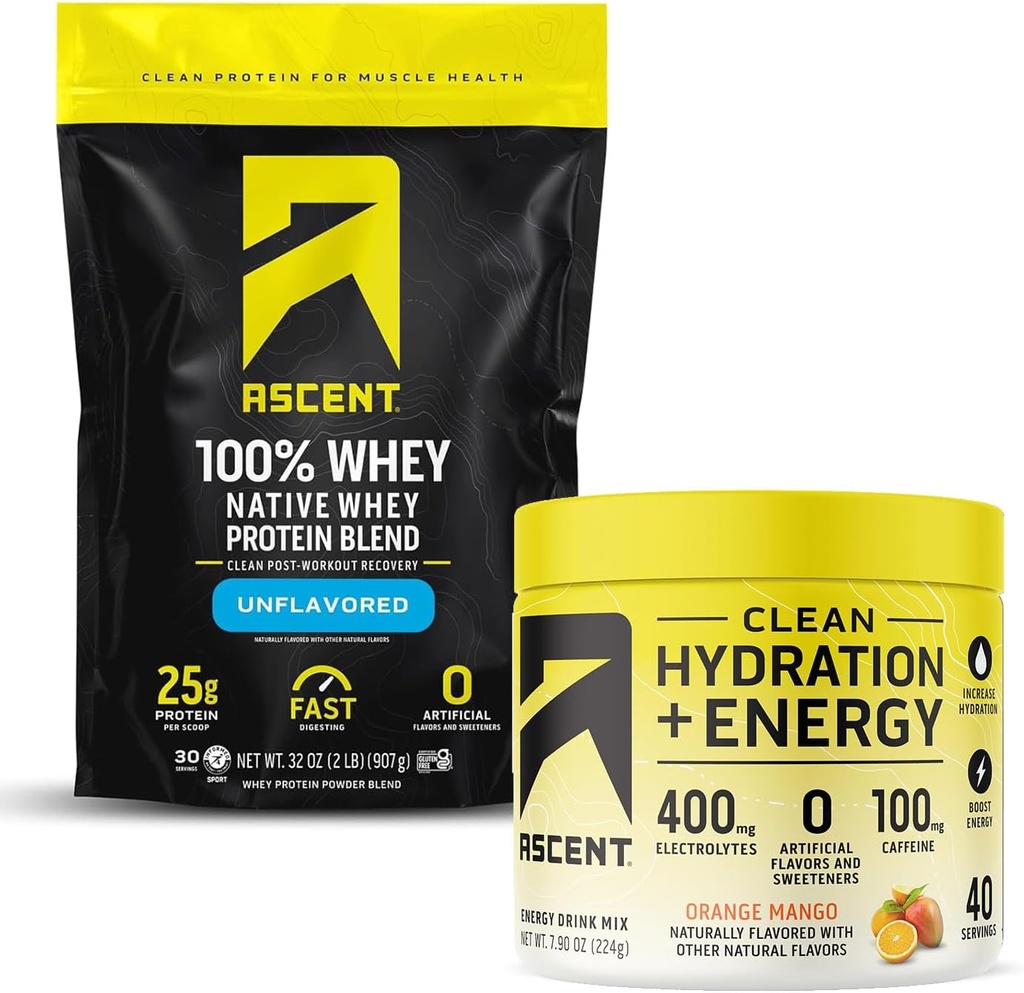 100% Whey Protein Pulver, entflammt 2 lb & Hydration + Energie Elektrolyte, Orange Mango 40 Servierungen