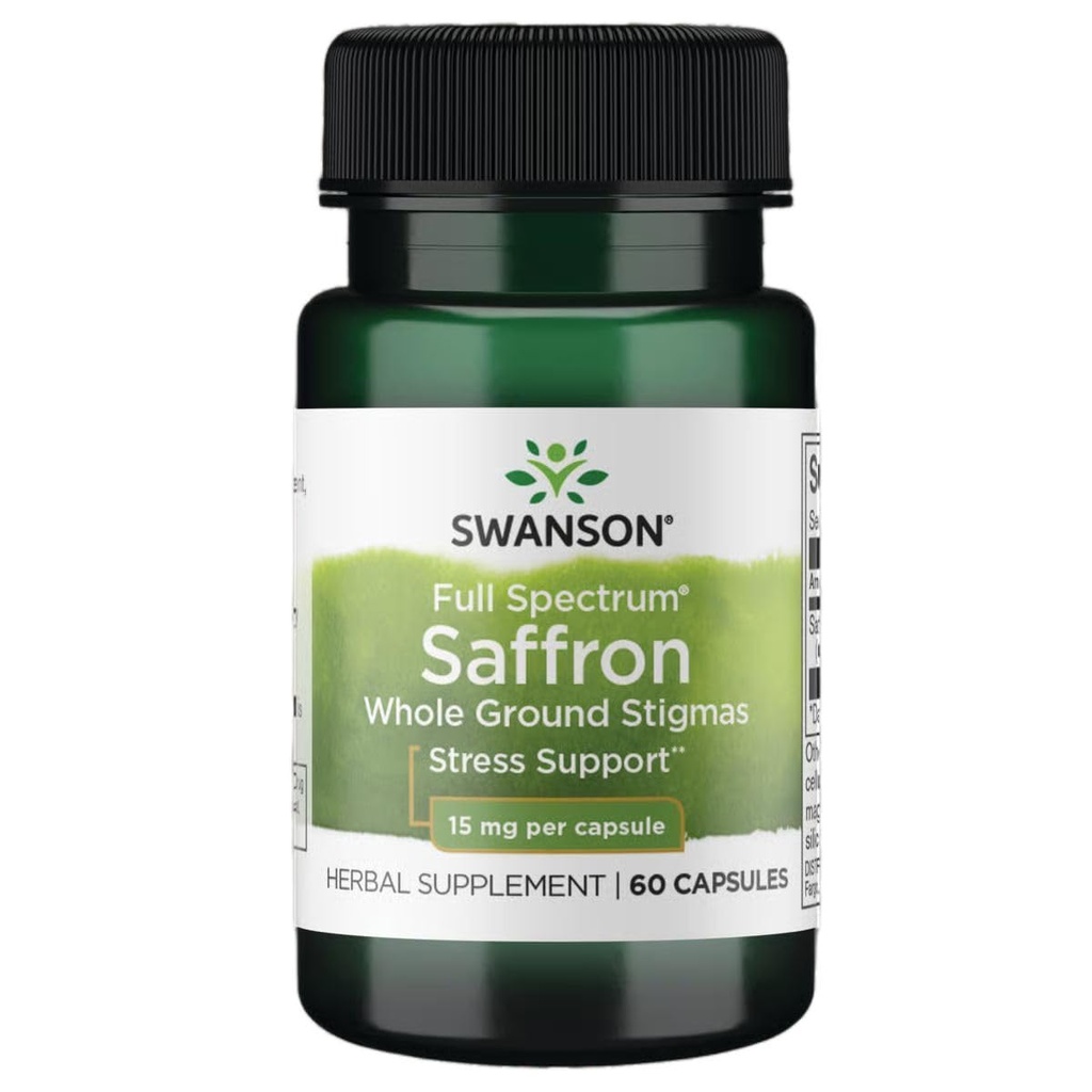 Swanson Full Spectrum Saffron (Whole Ground Stigmas)-Herbal Supplement Förderung der natürlichen Stimmung Unterstützung Stress &amp; Management - Organic Spanish Saffron Supplement-(60 Veggie Capsules, 15mg Jeder)
