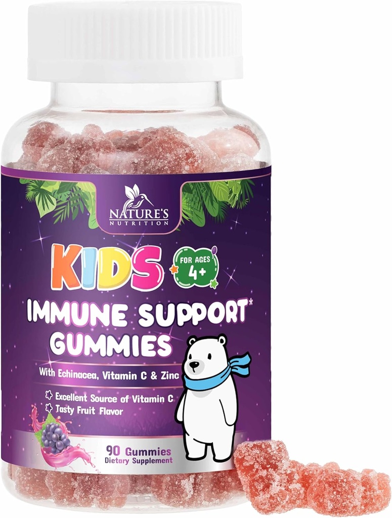Kinder Immununterstützung Gummie - Vitamin C, Zink & Echinacea, Kinder täglich Immungesundheit Unterstützung Gummy für Alter 4 und oben, Natur Vitamine für Kinder, Vegan & Non-GMO, Berry Flavor - 90 Gummis