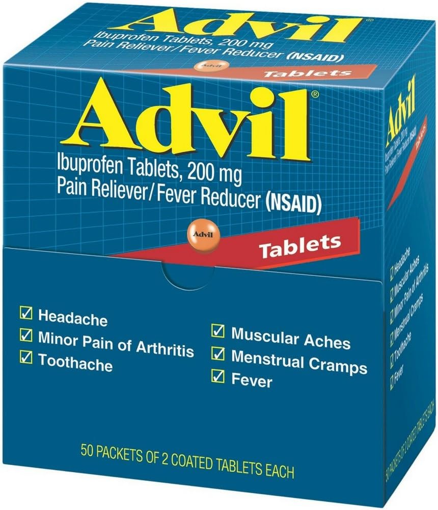Advil Ibuprofen, 200mg, 50 Packungen mit 2 beschichteten Tabletten (Pack mit 4)