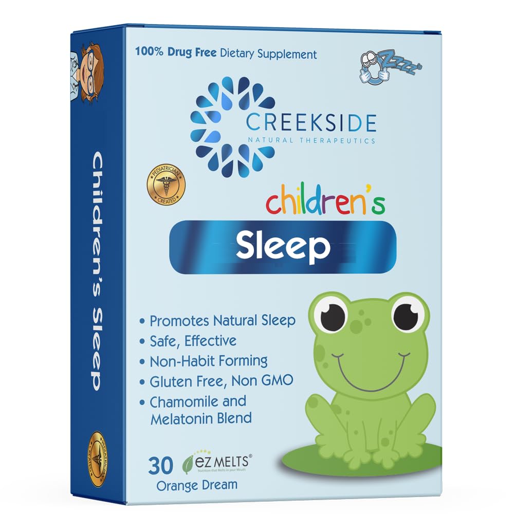 Creekside Naturals Kinderschlaf, mit Melatonin und Kamille, Zero Sugar, Vegan, Kinderarzt Formuliert, Orange Dream Flavor, 30 EZ Melt Tablets