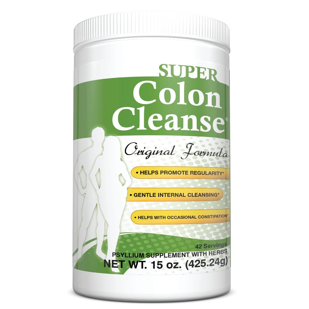 Health Plus Super Colon Cleanse Original Formula (1990-2025), 15 oz Pulver, 42 Portionen, mit Psyllium Husk und Senna Leaf für Verstopfungsentlastung und Verdauungsunterstützung