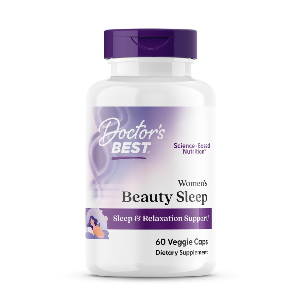 Doctor's Best Womens Beauty Schlaf mit Magnesium, Theanine, Melatonin, Schlaf- und Relaxationsunterstützung, Non-GMO, Glutenfrei, Sojafrei, Vegan 60 Veggie Caps