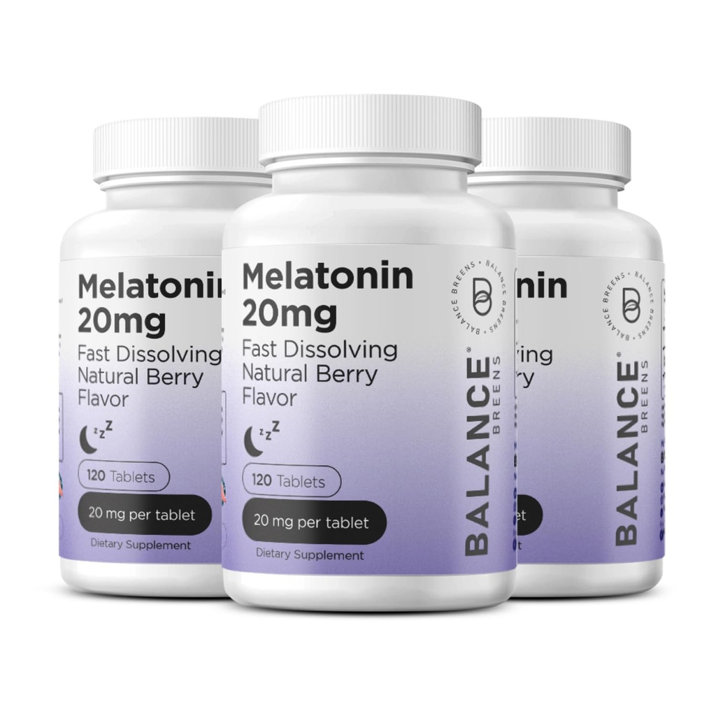 Balancebreens Melatonin 20mg Fast Dissolve Tablets - Hohe Potenz, schnelles Handeln, natürliche Schlafunterstützung – Schlafhilfen für Erwachsene – Non-Groggy, Drug-Free Formula – 120 Schlafpillen