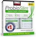 FORCE FACTOR ProbioSlim Probiotische Ergänzung für Frauen und Männer mit Probiotika und Grüner Tee-Extrakt, reduzieren Gas, Bloating, Verstopfung, Unterstützung Verdauung und Gut Gesundheit, 120 Kapseln (Twin Pack)