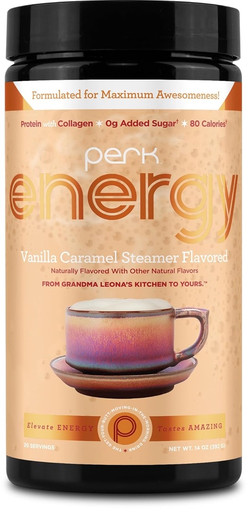 Perk Energy Original Vanille Caramel Dampfer Flavored Drink Powder (20 Servierungen) - Glutenfrei, Erdnussfrei