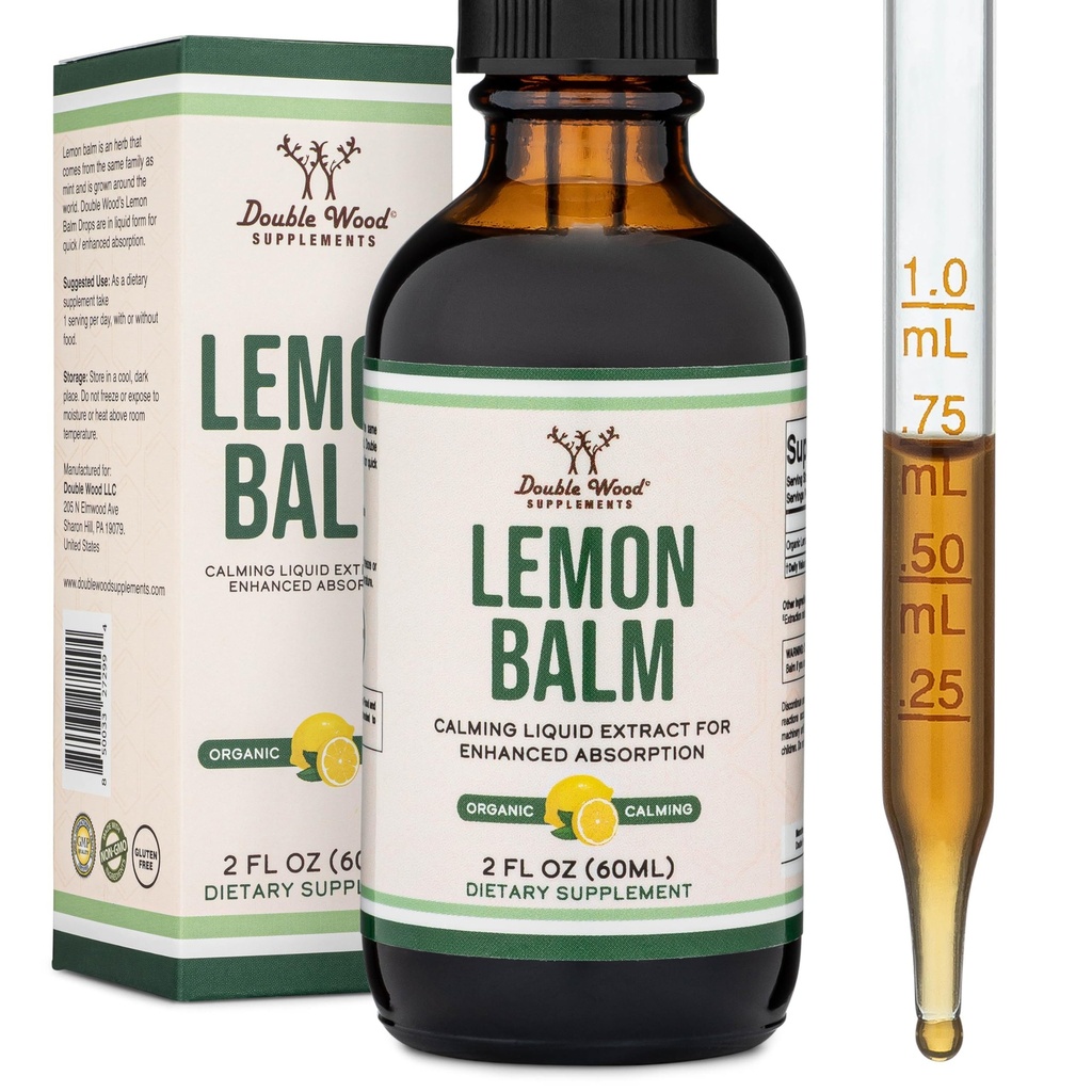 Double Wood Supplements Organic Lemon Balm Tincture - für Verdauung & Entspannung 590mg - 2FL OZ, 120 Servierungen (Better Absorbed Than Capsules, Great for Lemon Balm Tea)