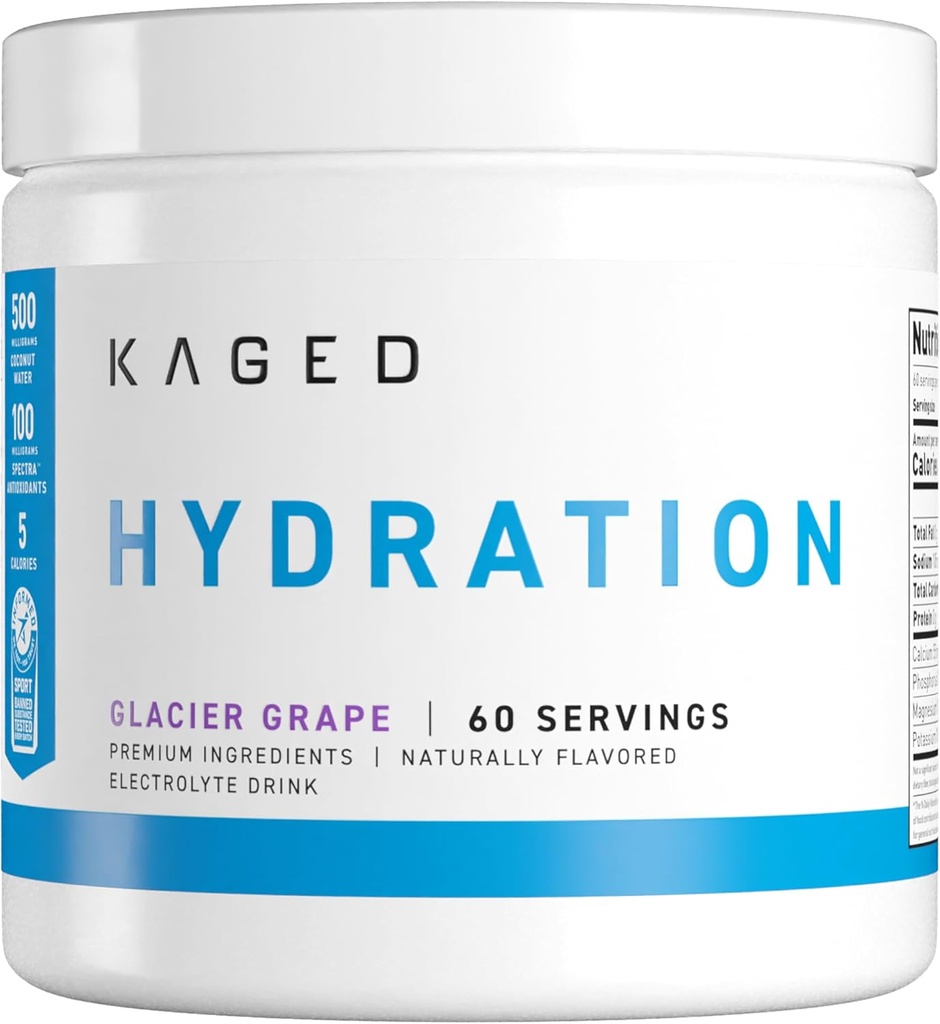 Kaged Hydration Elektrolyte Pulver | Glacier Grape | Hydra-Charge Sports Drink Mix | Pre, Post, Intra Workout | Low Carb, Vegan, Gluten Free | Ergänzungen für Männer & Frauen | 60 Servierungen