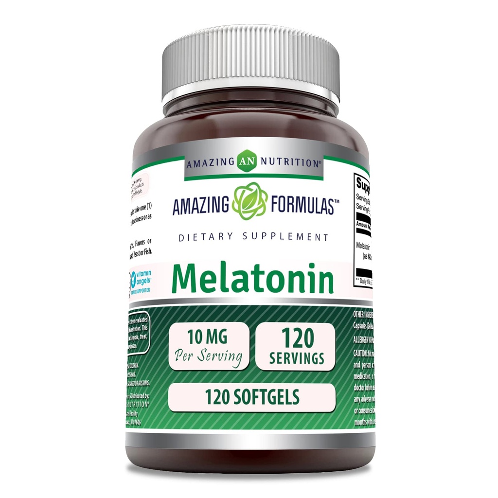 Erstaunliche Ernährung Melatonin 10mg Softgels Supplement | Non-GMO | Gluten Free | Made in USA (120 Count)