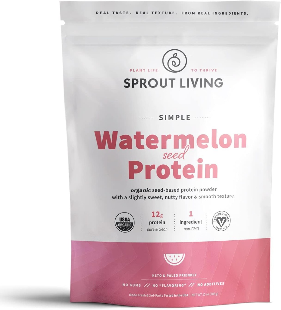 Sprout Living Simple Watermelon Seed Protein Pulver, 12 Gramm Bio-Pflanzen-basiertes Proteinpulver ohne künstliche Süßungsmittel, Non Dairy, Non-GMO, Vegan, Glutenfrei, Keto Drink Mix (10 oz)