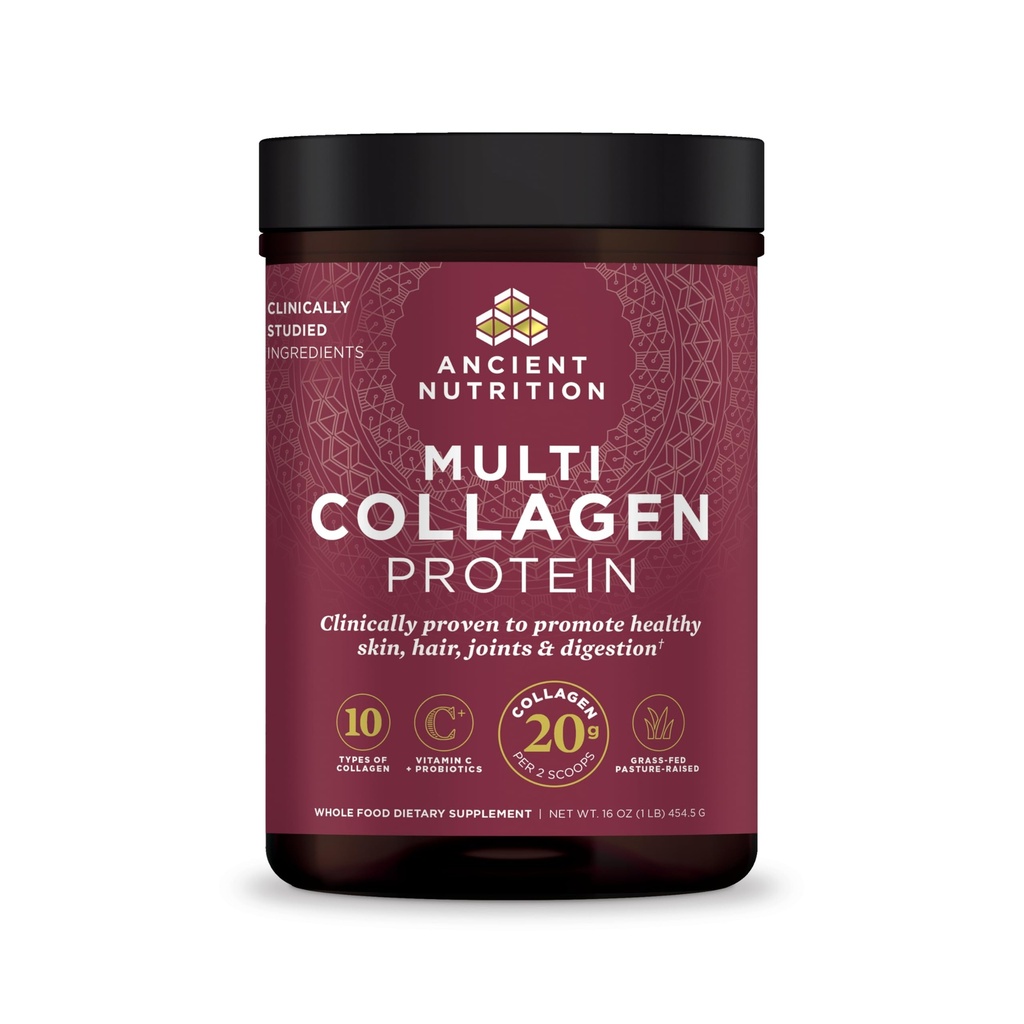 Antike Ernährung Collagen Powder Protein mit Probiotika, Unflavored Multi Collagen Protein mit Vitamin C, 45 Servierungen, hydrolysierte Collagen Peptide unterstützt Haut und Nägel, Gut Health, 16oz