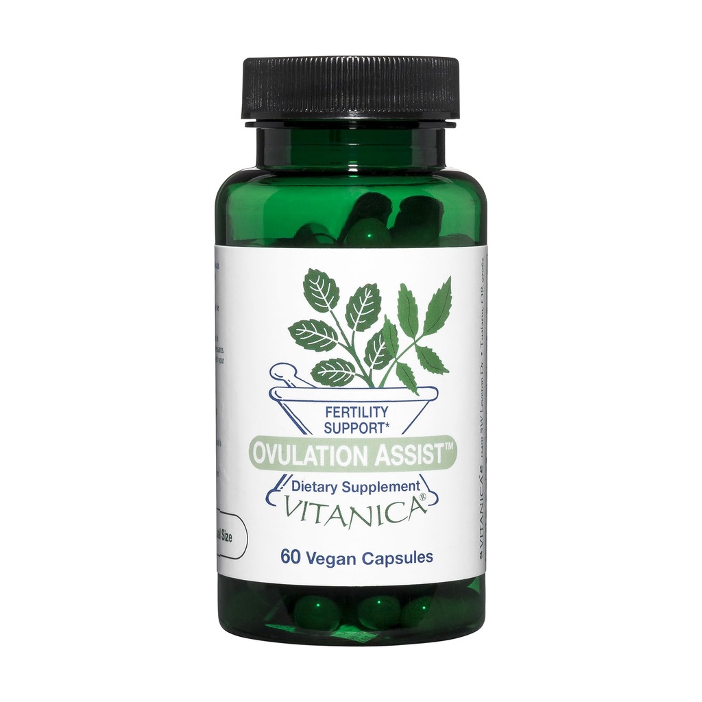 Vitanica Ovulation Assist - Ovarian Health & Adrenal Support mit Rhodiola Rosea, Holy Basil, Tribulus Terrestris & Chaste Tree - Kräuter Nahrungsergänzung - Pro Logo - 60 Vegan Caps