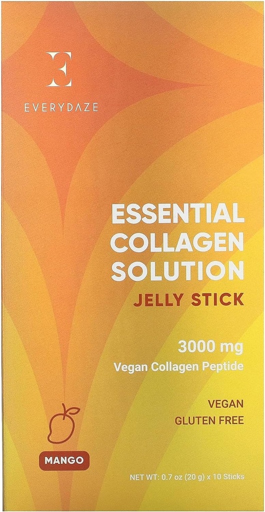 EVERYDAZE Essential Collagen Solution Jelly Stick | Vegan Collagen Peptide | Mango | 10 Packs | Haar, Haut, Nägel, Schönheit, Knochen | Vitamine, Mineralien, Antioxidantien für Männer & Frauen