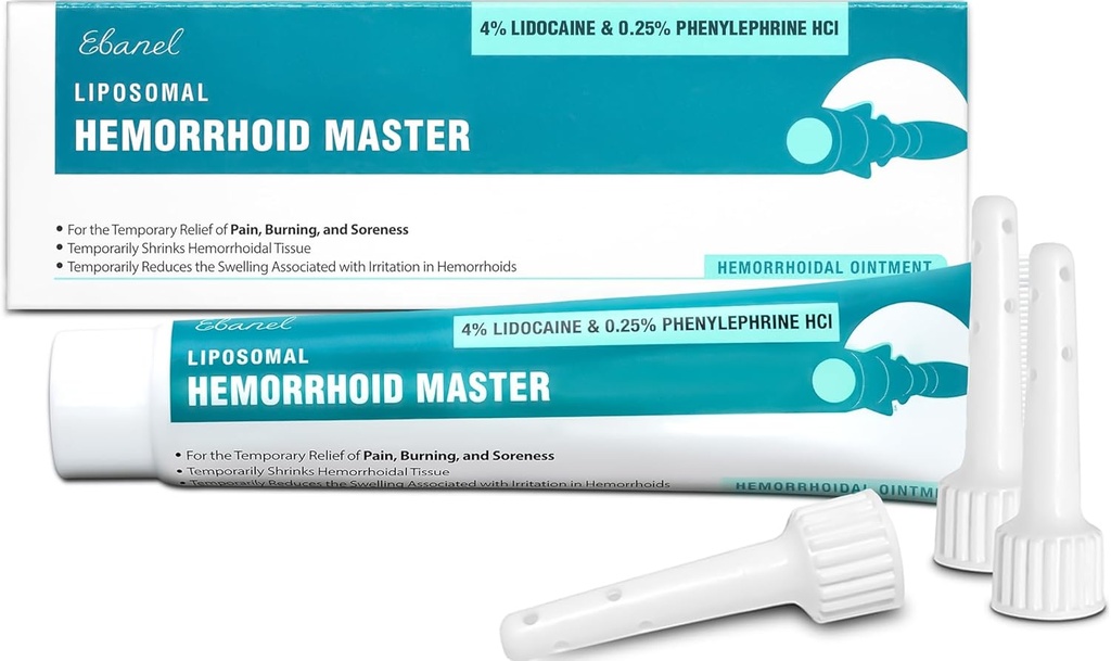 Ebanel 4% Lidocaine Hämorrhoid Behandlung Salbe mit Phenylephrin, Hydrocortison, Vitamine B6, D3, E, Zinkoxid, externe und innere Hämorrhoiden Behandlung Brennen Itch Schmerzlinderung Anal Cream