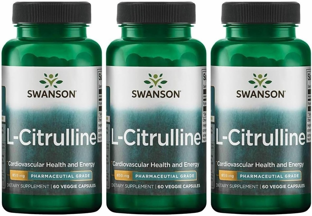 Swanson L-Citrulline - Natürliche Ergänzung Förderung der Herz-Kreislauf-Gesundheit & Energie-Unterstützung - Hilft die Zirkulation zu erhöhen - (60 Kapseln, 850mg Jeder) (3 Packung)