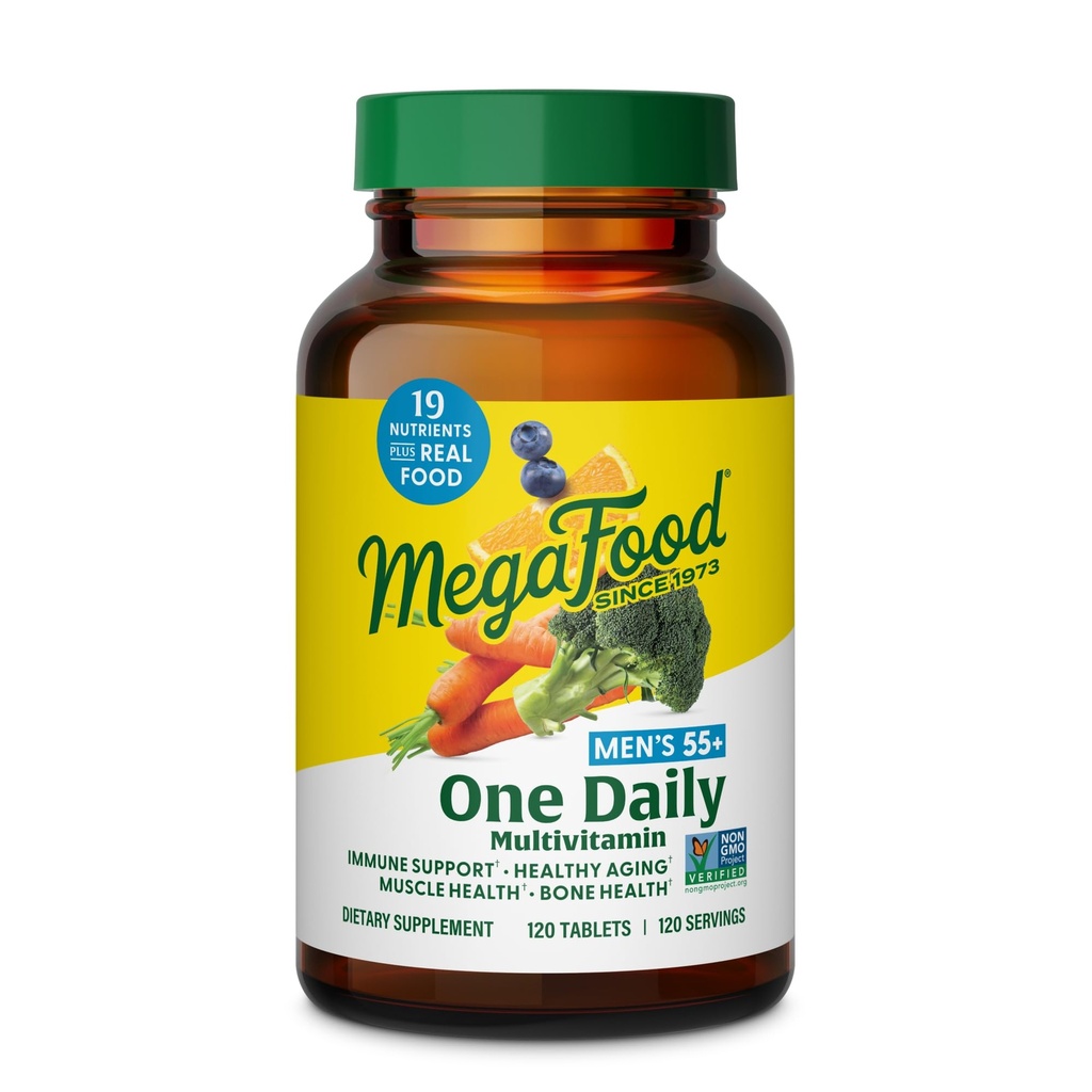 MegaFood Herren 55+ One Daily - Multivitamin für Männer mit Vitamin B12, C, D & Zink - Optimale Aging & Immununterstützungsergänzung - Vegetarisch - Made without 9 Food Allergens - 120 Tabs