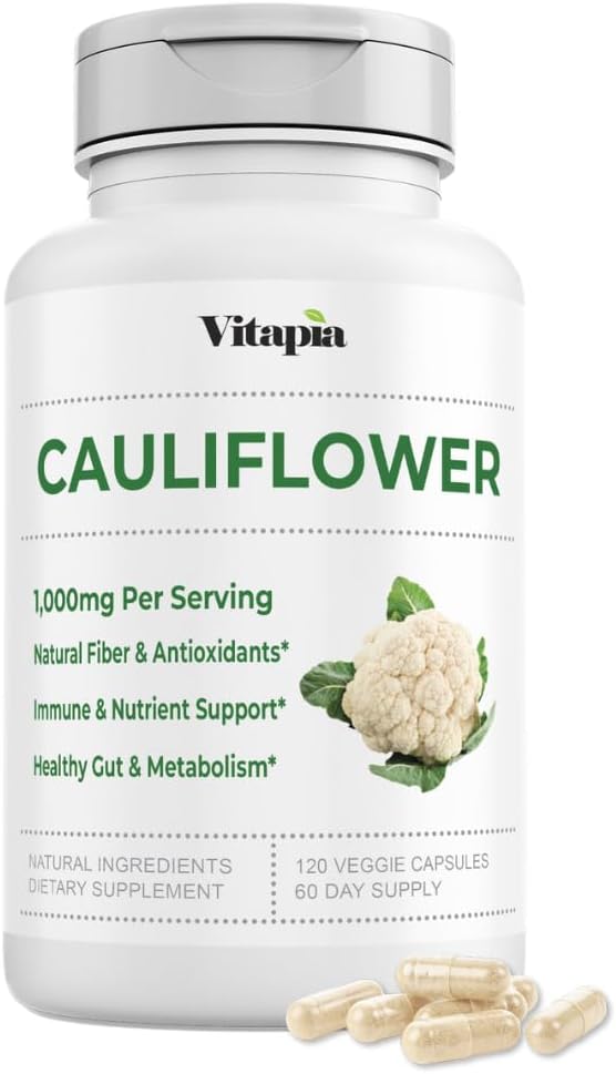 Bio Cauliflower Superfood Veggies Powder Supplement - Natürliche Sulforaphane, Vitamine, Mineralstoffe für Verdauung, Energie, Antioxidans Unterstützung - 120 pflanzliche Kapseln, Non-GMO, Gluten-frei