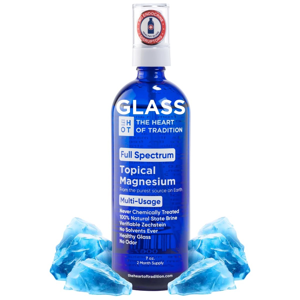 Topical Magnesium Öl Spray Glasflasche aus Antike Zechstein Meer und Trace Mineral 7 floz - Transdermal reines Magnesium Spray Öl für Füße, Muskelentspannung, Leg Cramps, Schlaf und Gesundheit