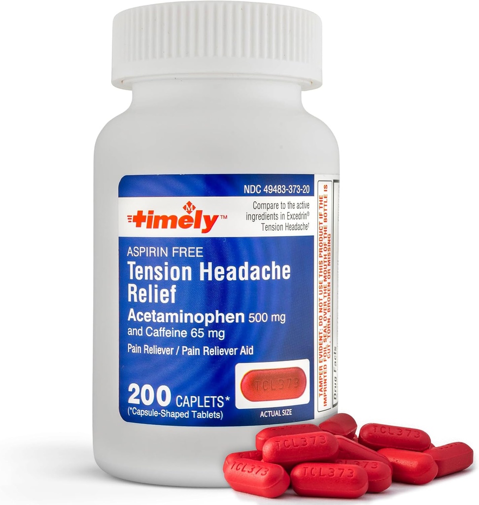 Zeit - 200 Caplets - Spannkopfschmerz und Schmerz-Reliever mit Acetaminophen 500 mg und Koffein 65 mg extra Stärke für Kopf, Hals, Schulter und Körper Schmerz-Reliever, Aspirin Free - Made in USA