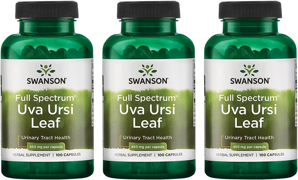 Swanson Full-Spectrum Uva Ursi Leaf - Kräuterergänzung Unterstützung Kidney & Urinary Tract Gesundheit - Kann Unterstützung Herz-Kreislauf-System Funktion & Blasen Gesundheit - (100 Kapseln, 450mg Jeder) 3 Pack