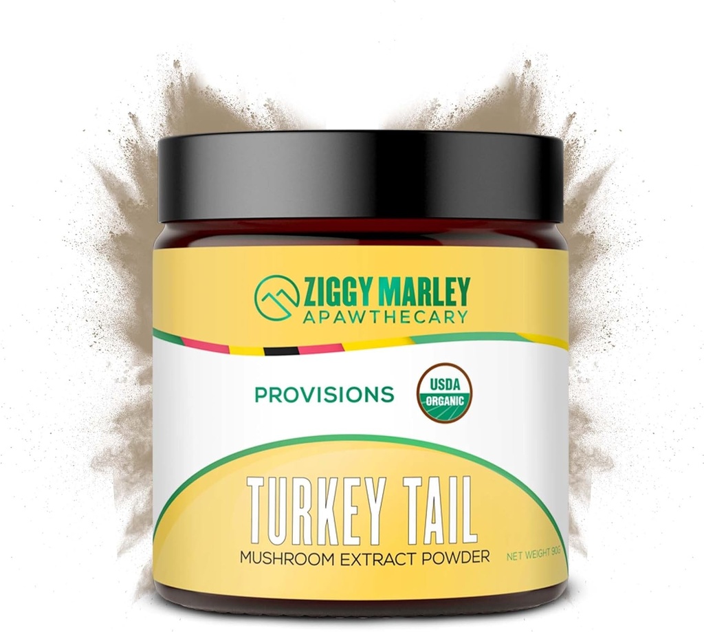 Ziggy Marleys USDA Organic Turkey Tail Mushroom Powder für Hunde & Katzen – Unterstützung Immunität & Verdauung – Fruchtkörperextrakt, 90 Gramm