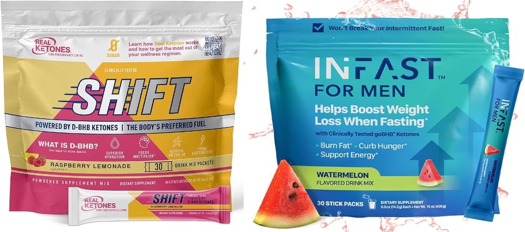 Reale Ketone Intermittierende Fasten Getränke Mix Bundle für Weight Loss Support Himbeere Lemon Shift Elektrolyte & Intermittierende Fasting Elektrolyte für Männer mit BHB Exogene Ketone (30 Zähler jeder)