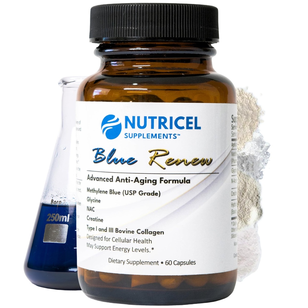 Nutricel Methylen Blue Capsules with Added Glycine + NAC (GlyNAC), Collagen und Creatine - Trusted Made in America Brand - 7mg (USP Reference Compliant) - Third Party Tested (60ct)