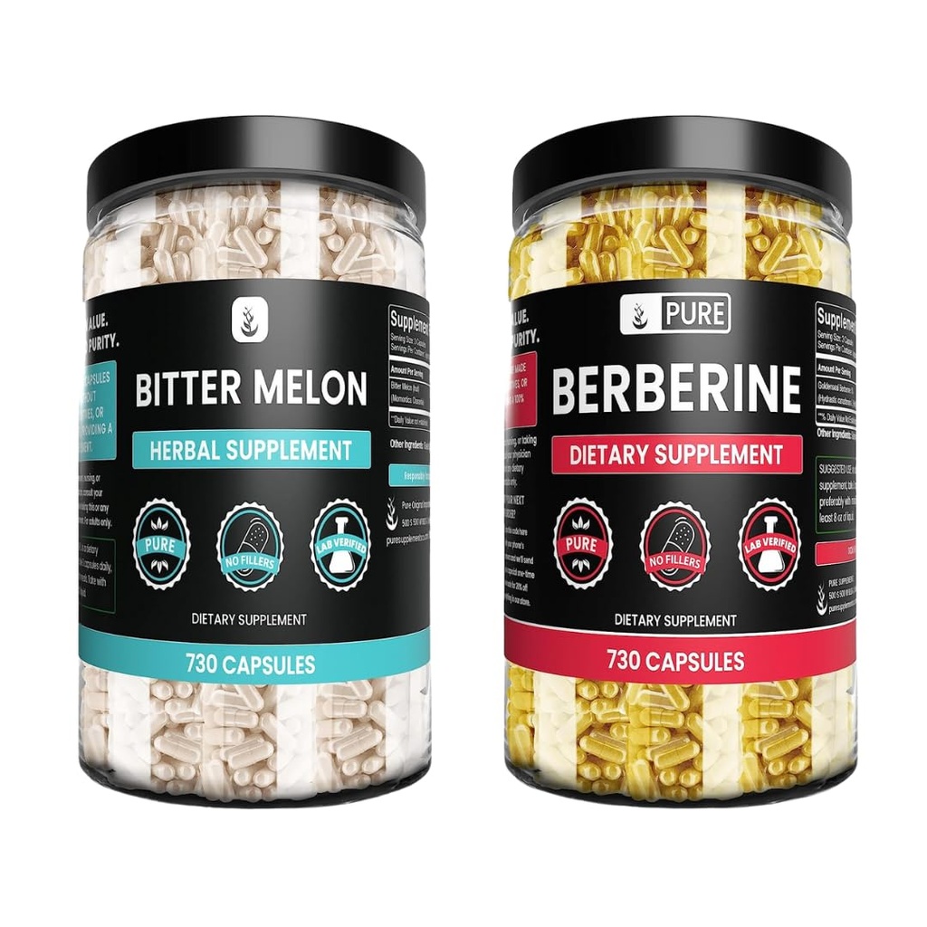 Pure Original Zutaten Goldenseal Berberine & Bitter Melon Kapseln Bundle, (730 Kapseln) Kein Magnesium oder Reisfüller
