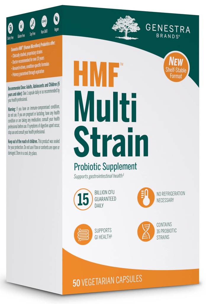 Genestra Marken HMF Multi Strain | Shelf-Stable Probiotic Supplement Unterstützung für gastrointestinale Gesundheit* | 50 Vegetarische Kapseln