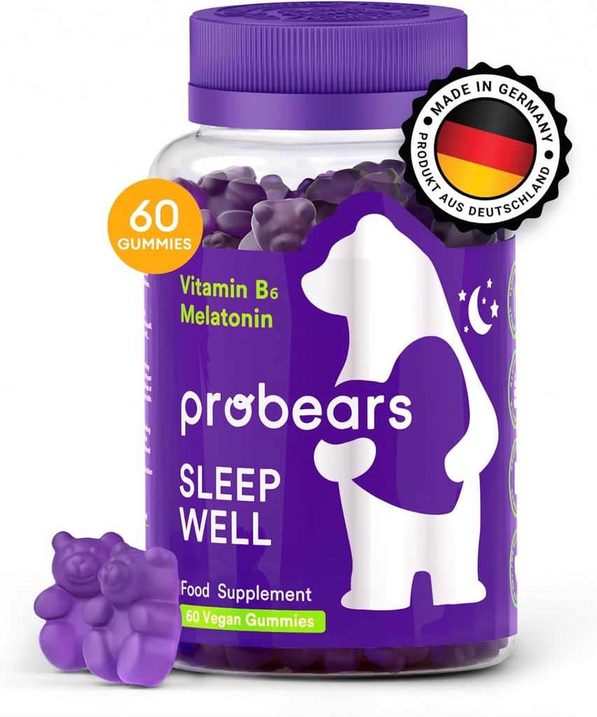Sondears® Melatonin & B6 Gummi für Kinder & Erwachsene - Schlafen Sie natürliches Melatonin & B6 Vitamin für alle Geschlechter Schlaf - Glutenfrei, Gelatinfrei, Halal - 60 Zähler