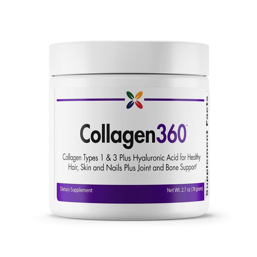 Stoppen Sie jetzt - Collagen360 mit Hyaluronsäure - Collagen Peptides Pulver, um gesundes Haar, Nägel & Haut zu unterstützen - Hilft, die Aussehen von feinen Linien und Falten zu reduzieren - Pulver 2,7 Unzen