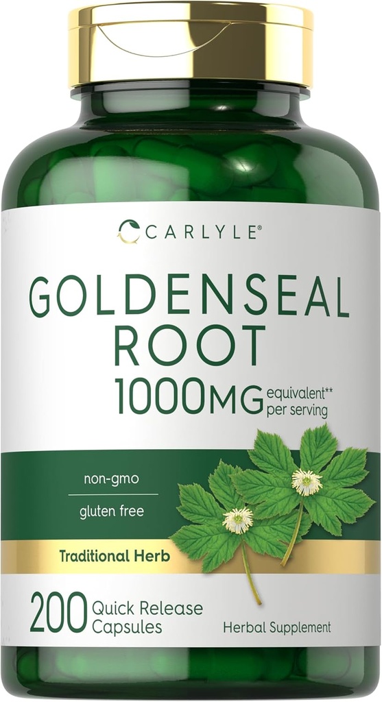 Carlyle Goldenseal Wurzelkapseln 1000mg | 200 Count | Traditionelle Kräuterergänzung | Non-GMO, Glutenfrei