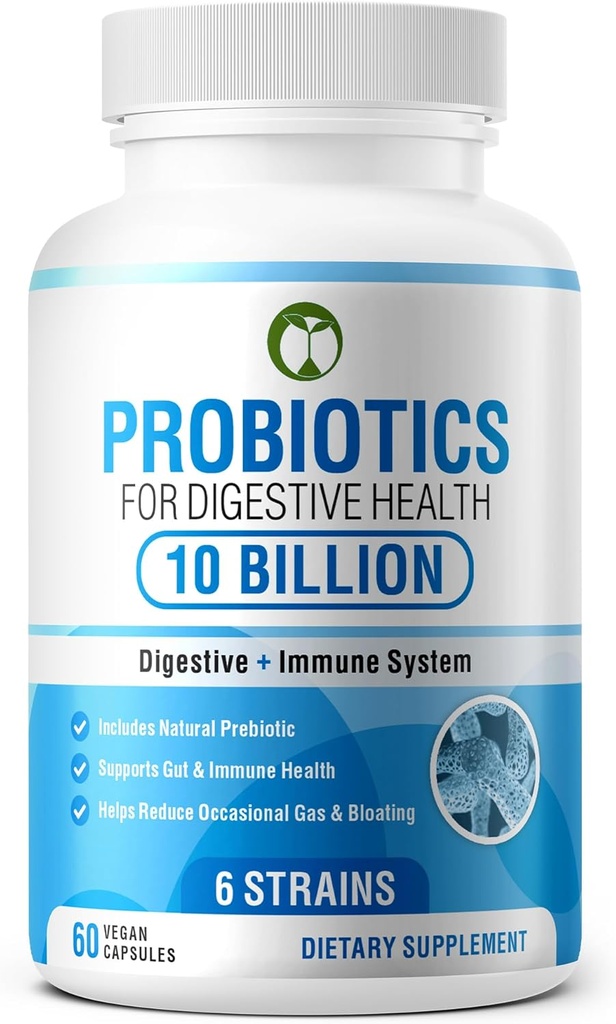 Probiotics for Digestive Health 60 Kapseln | 10 Billion CFU Wissenschaftlich geformte Multi Strain Probiotic Blend | Organic Supplements mit Präbiotika für Männer und Frauen (10 Billion Probiotics)