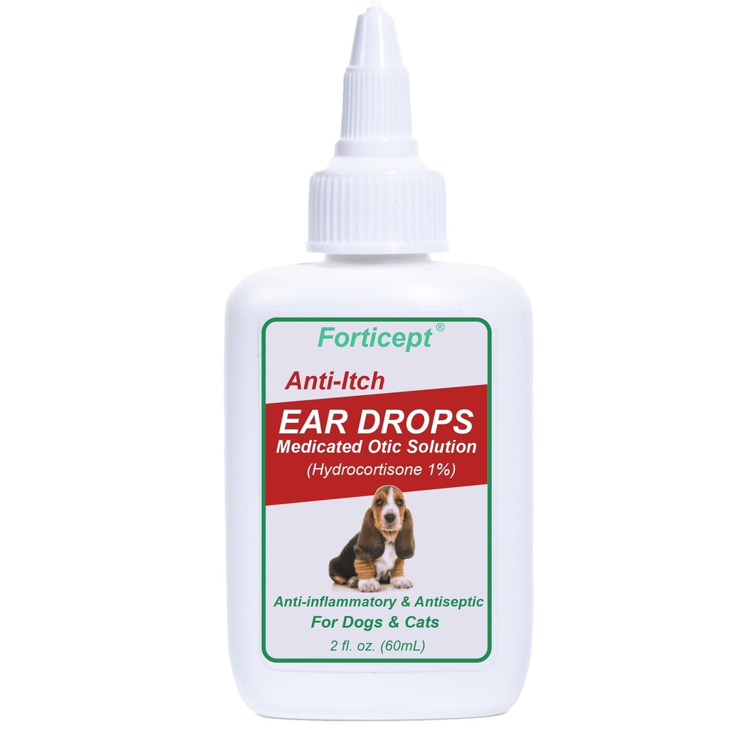 Forticept Hund und Katze Ohr Infektion Behandlung, Hund Ohr Tropfen mit 1% Hydrocortison 2 oz