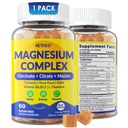 Magnesium Complex Gummies 400mg, Magneisum Glycinate Citrate Malate + Turmeric, GABA, B6 B12, Kava Kava, L-Theanin für Schlaf, Beruhigung, Energie, Magnesiumgummis für Damen, Vegan, 60 Cts