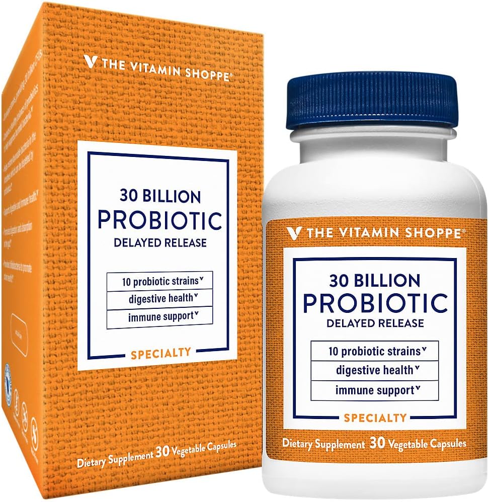 Der Vitamin Shoppe Probiotic Delayed Release 30 Billion - mit 10 Probiotischen Strainen zur Unterstützung von Verdauungs-, Immun- und Vaginalgesundheit oder Hefeungleichgewicht - Regal Stabil (30 Veggie Caps)