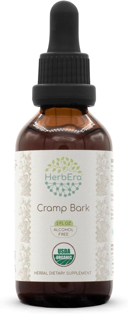 HerbEra Cramp Bark B60 USDA Organic Tincture | Alkoholfreier Extrakt, hochauflösende Kräutertropfen, Immunsystem Gesundheit | Certified Organic Cramp Bark (Viburnum Opulus) Getrocknete Bark (2 fl oz)