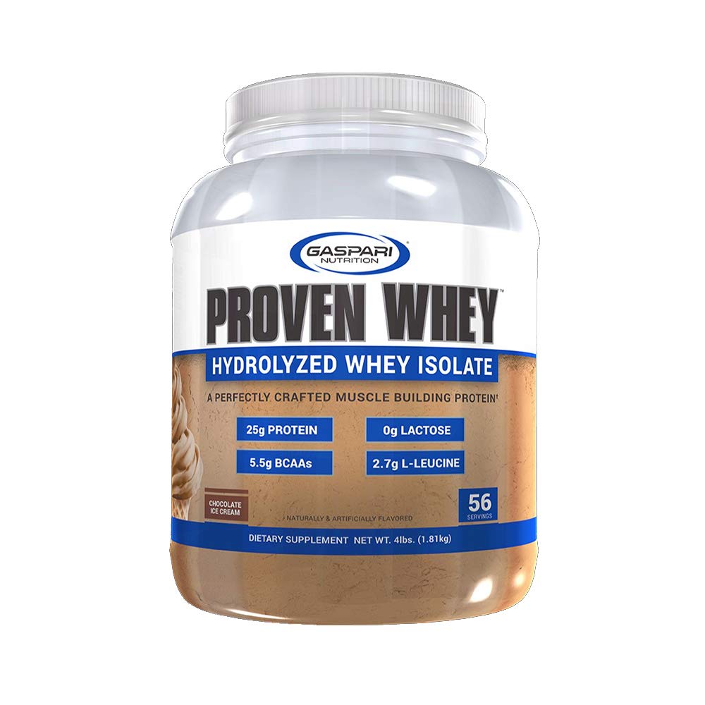 Gaspari Nutrition Proven Whey, 100% Hydrolyzed Whey Isolate, High Protein, Lactose Free, Low Carbohydrate and Low Sugar (4lb, Chocolate Ice Cream)