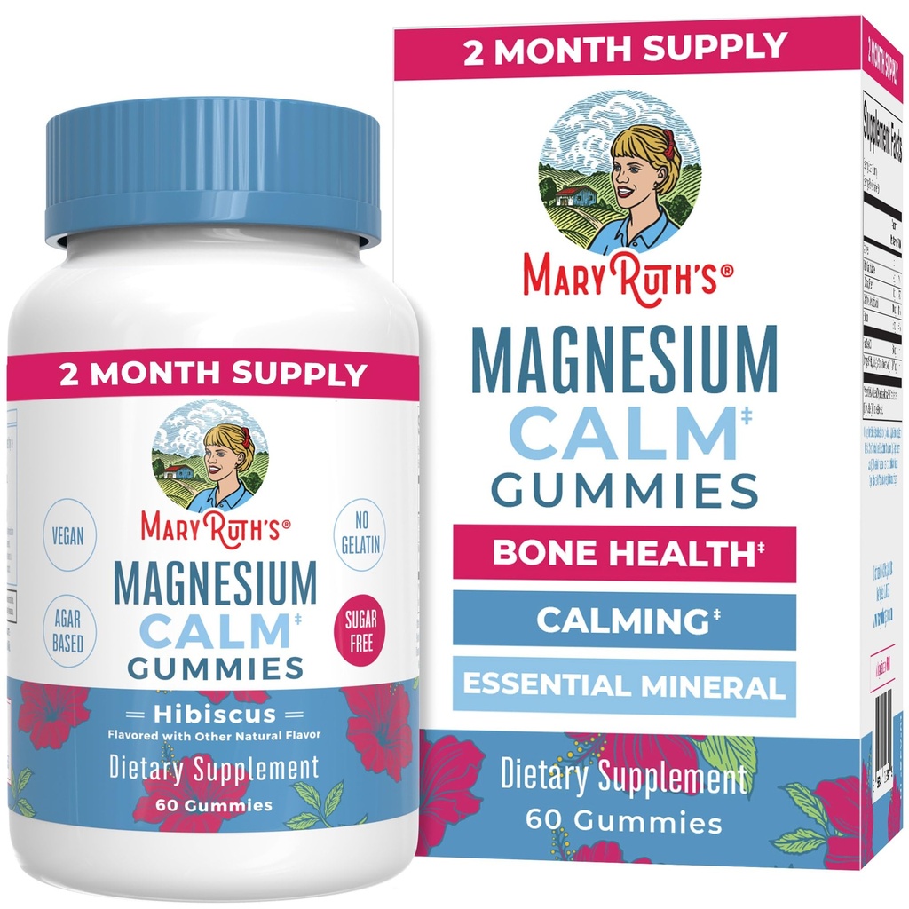 MaryRuth Organics Calm Magnesium Citrate Gummies | 2 Monate Versorgung | Zucker Kostenlose | Magnesium Ergänzung für Erwachsene | Stress Relief | Knochen Gesundheit | Vegan | 60 Zähler
