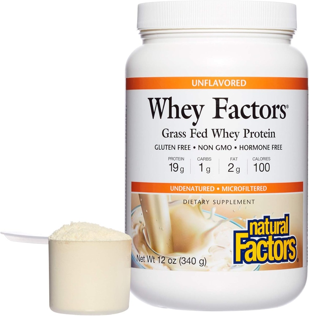 Whey Factors von natürlichen Faktoren, Gras Fed Whey Protein Konzentrat, Aids Muskelentwicklung und Immungesundheit, Unflavored, 12 Oz