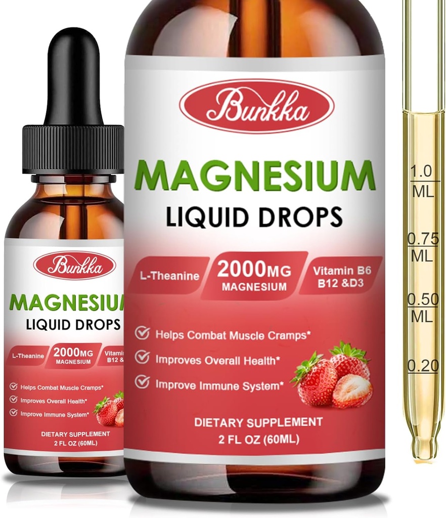 Magnesium Glycinate 500mg Supplement, flüssiges Magnesium Complex Supplement mit Magnesium Glycinat, Malat, Taurat, Citrat & L-Theanin für Muskeln, Schlaf & Stress Relief-Strawberry Flavor