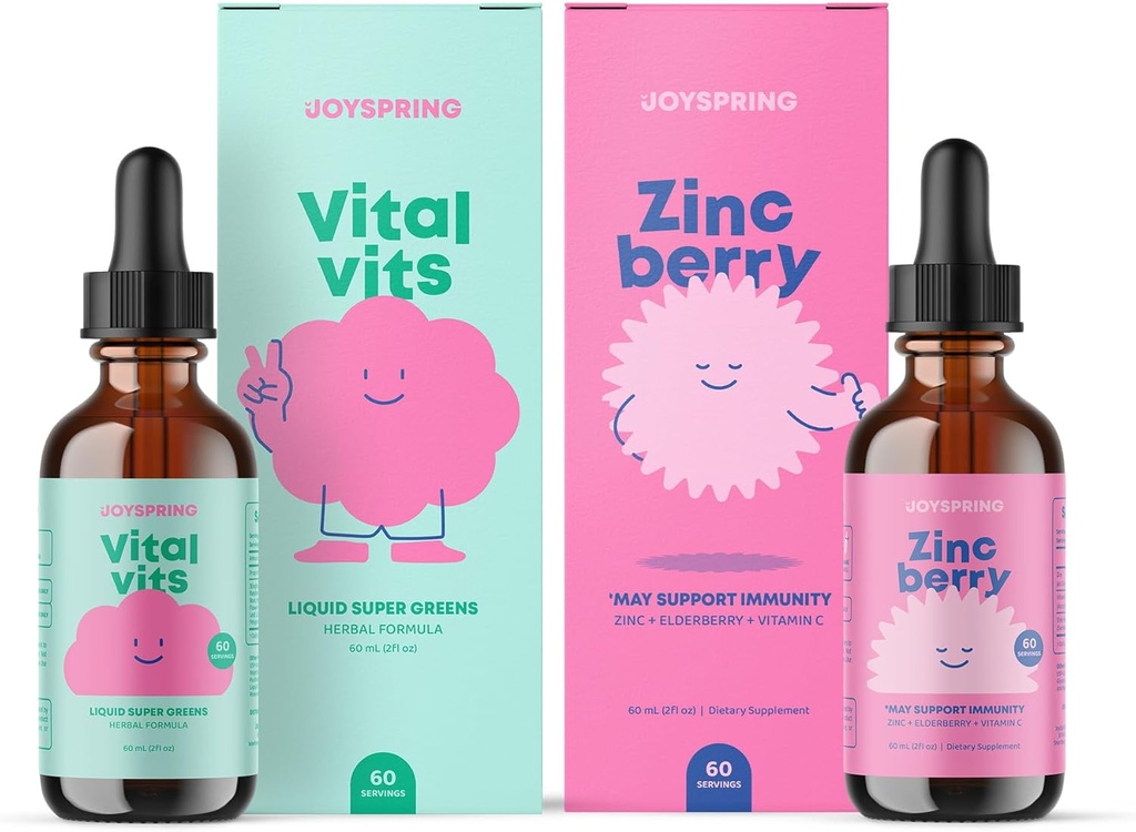 JoySpring Daily Multivitamin & ZincBerry Bundle | Kinder Vitamine Natürlich Sourced, Non-GMO, Non-Alcoholic Liquid Formula, Immunität Health Support | Vegan & Vegetarische Ergänzungen