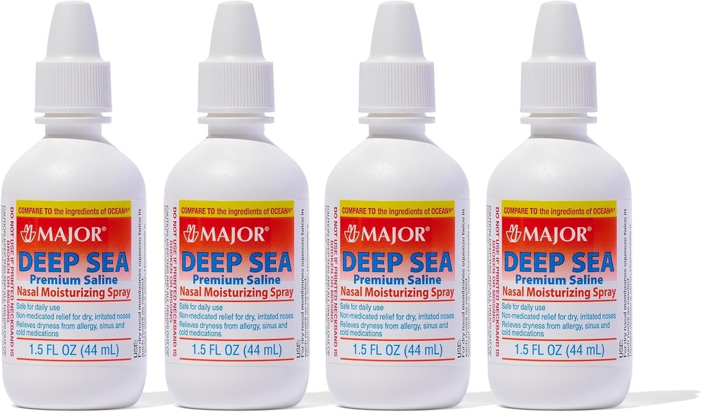 MAJOR Deep Sea Premium Saline - Nasal Moisturizing Spray für Trockenheit und Irritation Relief - Natriumchlorid 0,65% - 1,5 Fl. Oz (4 Pack)