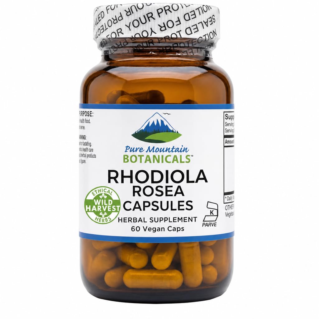 Pure Mountain Botanicals Rhodiola Rosea Supplement - 60 Kosher Vegan Kapseln mit 250mg Rhodiola Root Extract