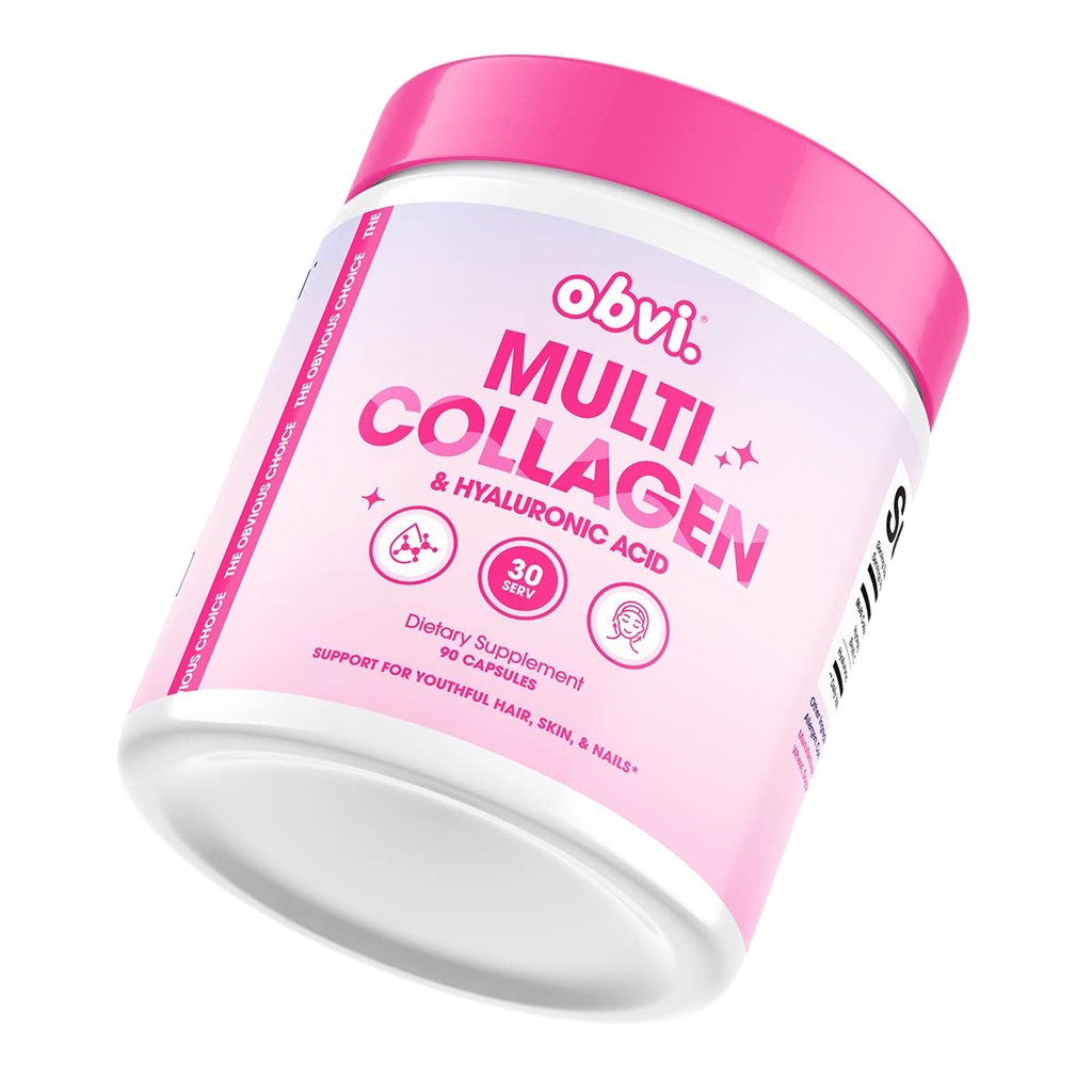 Obvi Multi Collagen Supplement mit Hyaluronsäure | Hautpflege, Haar, Nagel, Joint Support für Frauen, Gut Health | Hydrolysed Protein Typ I, II, III, V, X | 30 Kapseln, 30 Servierungen